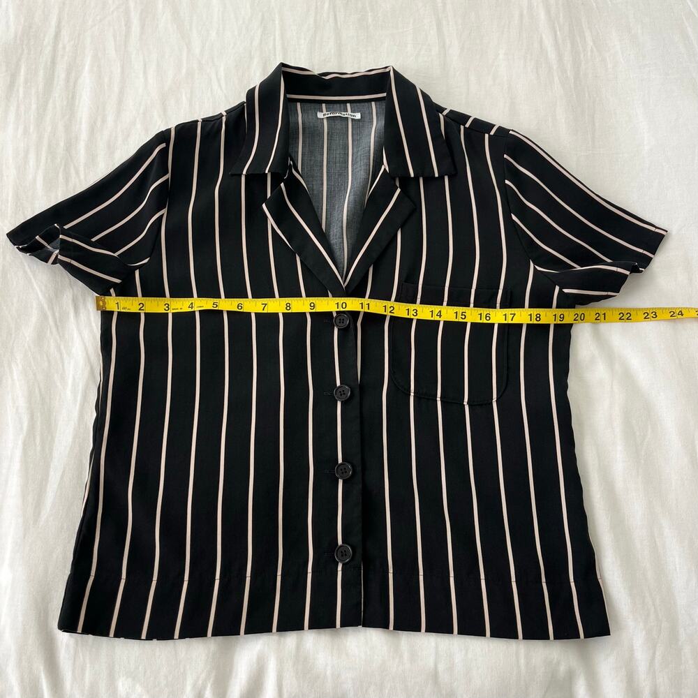 Reformation Cuba Black Striped Short Sleeve Button Down Top, Size Small - Picture 5 of 8